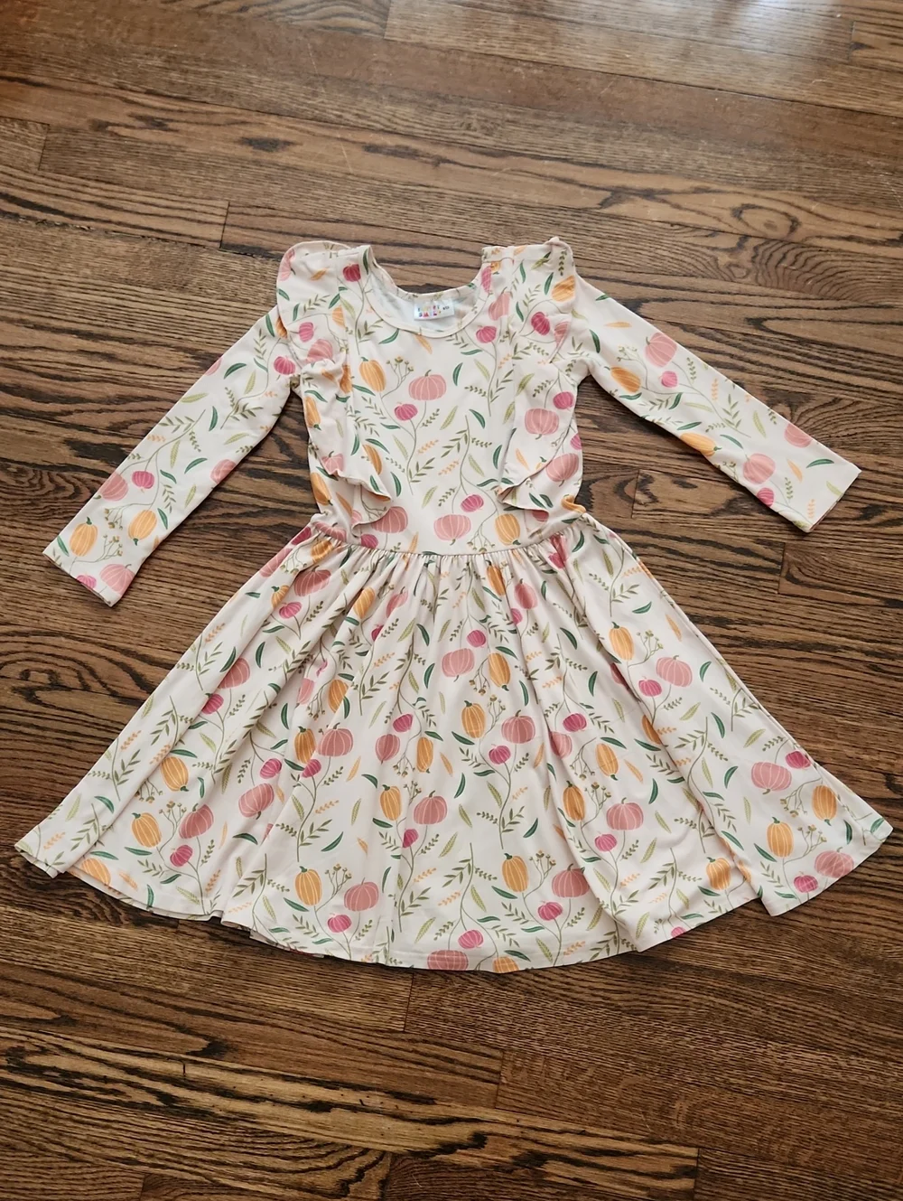 Dot Dot Smile Pumpkin Floral Ruffle Long Sleeve Dress Size 8/10